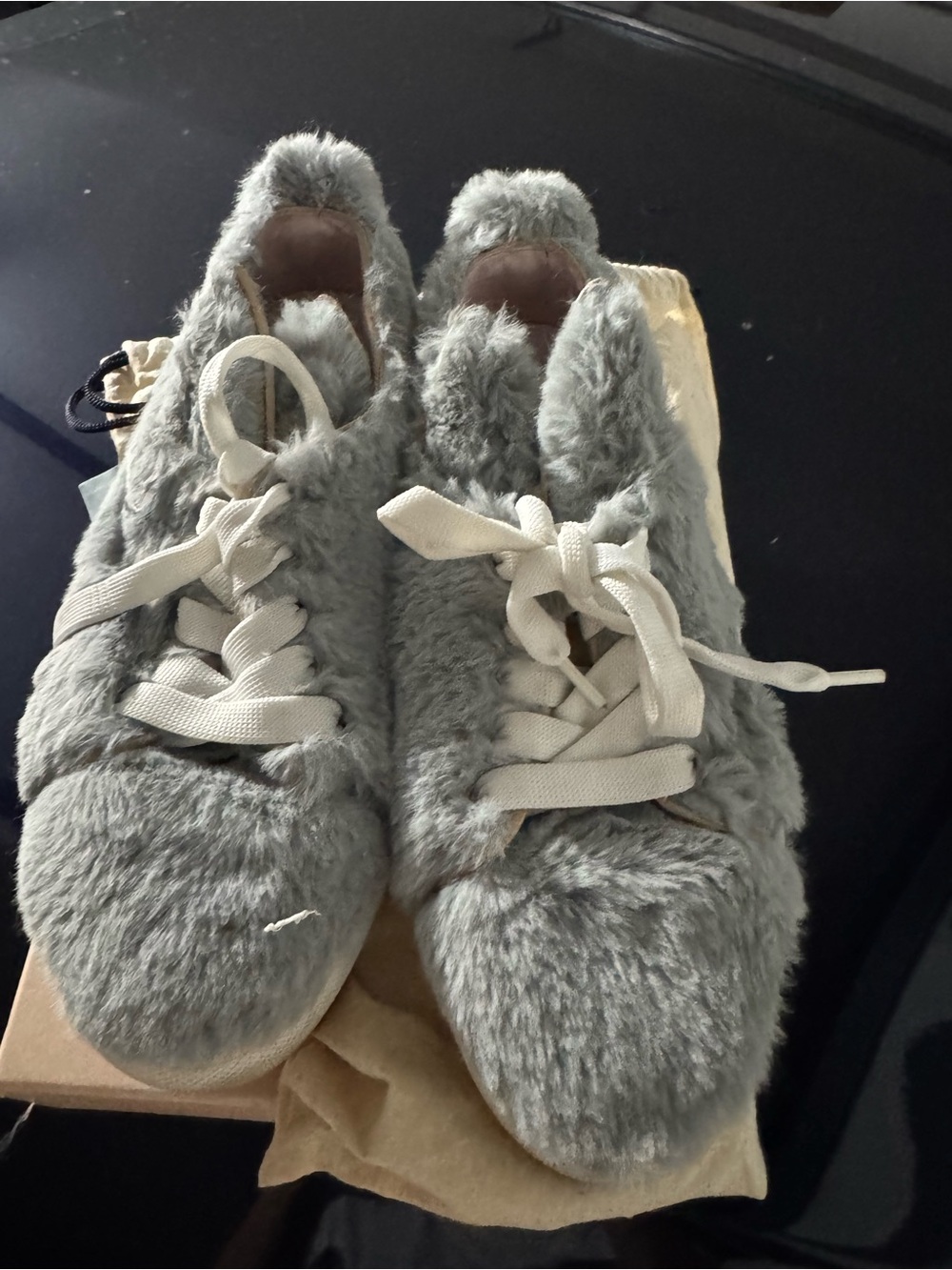 Minna Parikka Gray Faux Fur Lace-Up Sneakers